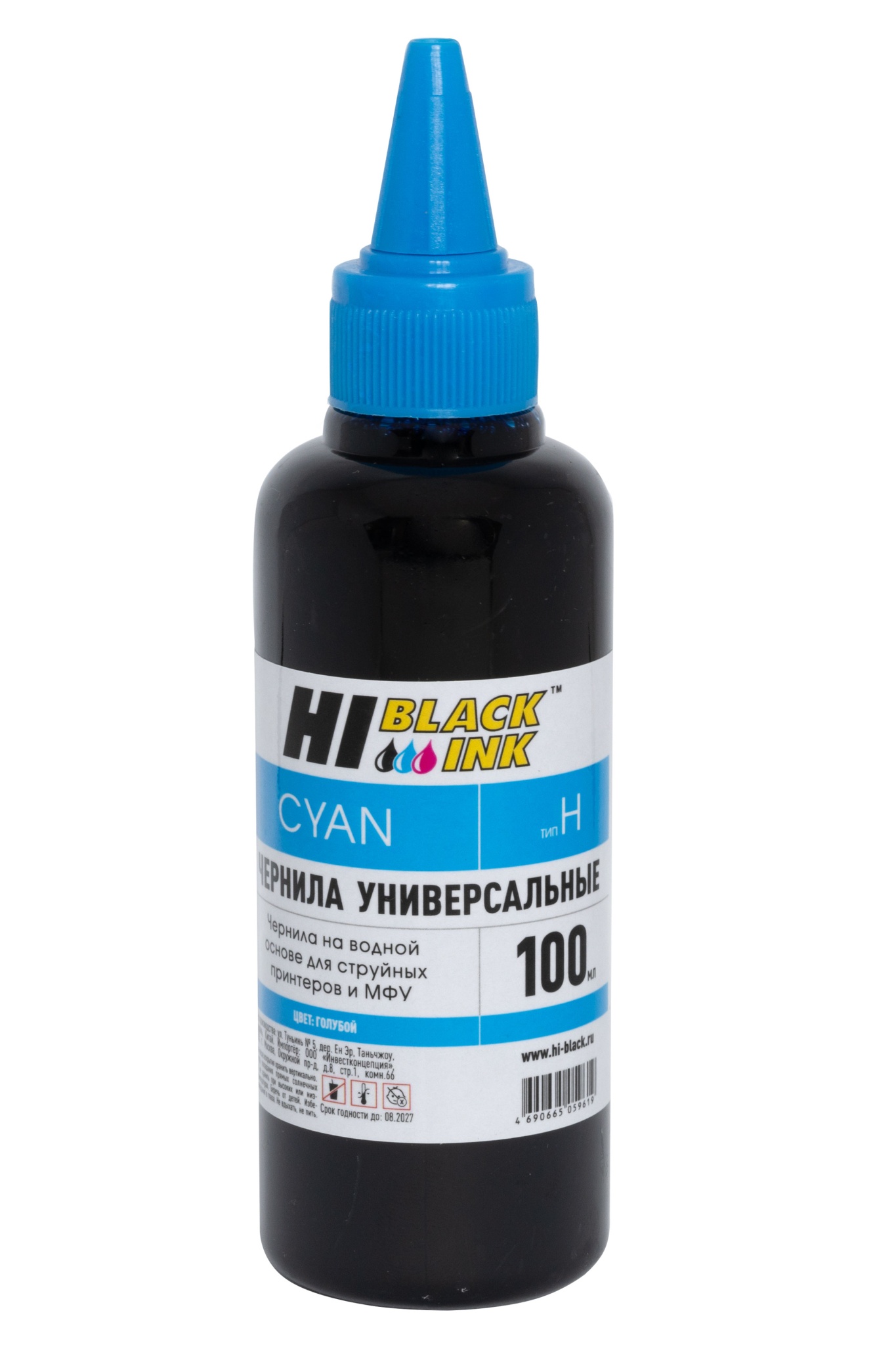 Чернила универсальные Hi-Black (HB-Ink-HP-Univ-100-C) для HP, водные, голубые (100 мл.)