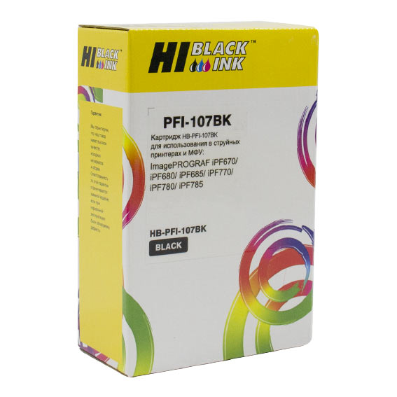 Картридж Hi-Black (HB-PFI-107BK) для Canon imagePROGRAF iPF670/ iPF680/ iPF685/ iPF780/ iPF785, чёрный