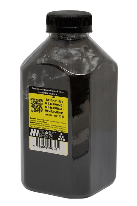 Тонер Hi-Black (44574805) для Oki B411/ B431/ MB441/ MB451/ MB491, сферический, чёрный (235 гр.)